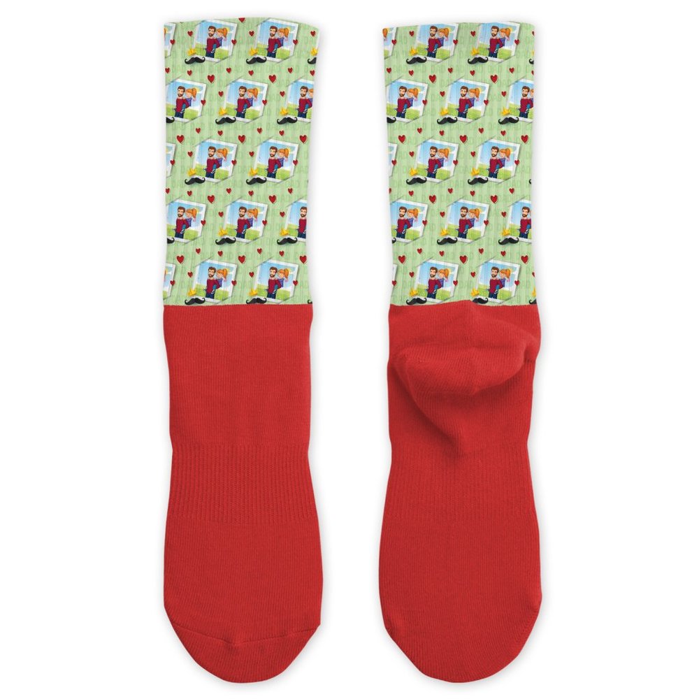 Father's Day Dad Green Red Hand Pressed Design Custom Athletic Cotton Socks